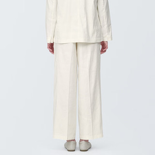 无印良品（MUJI）女式 麻混 弹力 直筒裤裤子女款春款休闲裤 BE1QVC4S 米白色 XL (165/74A)