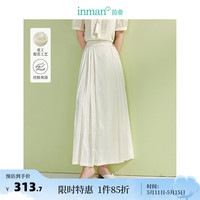 茵曼（INMAN）新中式提花改良马面裙2024夏女装盘扣高腰百褶A字半身裙 梨花杏 XL