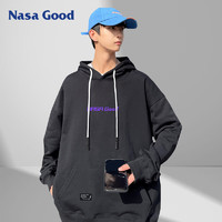 NASA GOOD 连帽加绒卫衣男保暖加厚美式宽松LOGO印花上衣男装 黑色 3XL