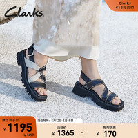 Clarks其乐学院系列女鞋24夏季交叉绑带厚底摩登时尚牛皮凉鞋 黑色 261765174 37.5