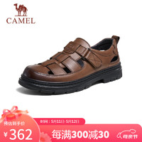 骆驼（CAMEL）舒适透气镂空牛皮革魔术贴商务凉鞋男士 G14M201610