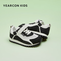 YEARCON 意尔康 童鞋女童运动鞋2024春夏儿童软底透气网鞋男童跑步鞋 米/黑28 米/黑（网纱）