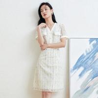 Y.SING 衣香丽影 小香风V领连衣裙女2024年夏季设计感法式蕾丝裙子