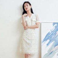Y.SING 衣香丽影 小香风V领连衣裙女2024年夏季设计感法式蕾丝裙子