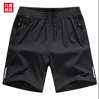 冰丝短裤夏季薄款五分男士运动宽松大码休闲弹力沙滩裤 黑色 XL