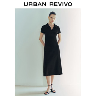 URBAN REVIVO 女装时尚气质垂感开衩中长款连衣裙 UWG740061 正黑 S