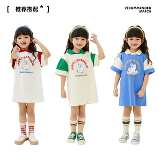 gxg.kids【3色可选】女小童连衣裙夏小熊T恤裙运动裙子 蓝色 120cm