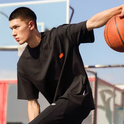 UZIS 有志者 篮球短袖 无界 夏季纯棉圆领印花球衣美式复古运动半袖[共振] 黑色 XL