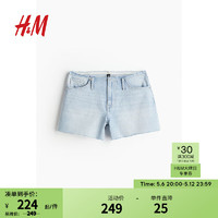 H&M女装牛仔短裤2024夏季棉质舒适微弹毛边设计短裤1232132 淡牛仔蓝 155/60 32