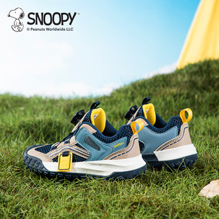 SNOOPY史努比童鞋儿童跑步鞋男女童旋转扣网面透气耐磨休闲运动鞋子 深蓝/米 28码 脚长16.3-16.8cm