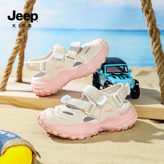 JEEP儿童凉鞋包头运动鞋女童夏季镂空儿童沙滩鞋框子童鞋 米粉27