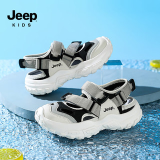 JEEP儿童凉鞋包头运动鞋男童夏季镂空儿童沙滩鞋框子童鞋 米黑32