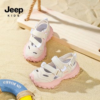 JEEP儿童凉鞋包头运动鞋女童夏季镂空儿童沙滩鞋框子童鞋 米粉26