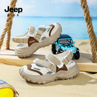 JEEP儿童凉鞋包头运动鞋男童夏季镂空儿童沙滩鞋框子童鞋 米卡其27