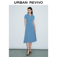 URBAN REVIVO 女装时尚气质垂感开衩中长款连衣裙 UWG740061 蓝色 XS