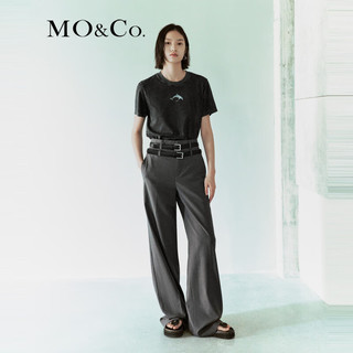 MO&Co.2024夏凉感海豚印花宽松圆领短袖棉质T恤MBD2TEET02 炭黑色 L/170