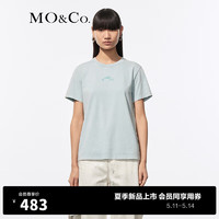 MO&Co.2024夏凉感海豚印花宽松圆领短袖棉质T恤MBD2TEET02 灰绿色 XS/155