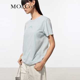 MO&Co.2024夏凉感海豚印花宽松圆领短袖棉质T恤MBD2TEET02 灰绿色 XS/155