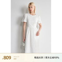 欧时力 泡泡袖肌理感连衣裙24春新法式桔梗裙中长款 白色 L