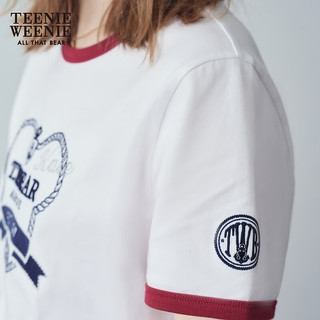 Teenie Weenie小熊2024年夏季海军风圆领T恤撞色时尚韩系上衣 白色 160/S