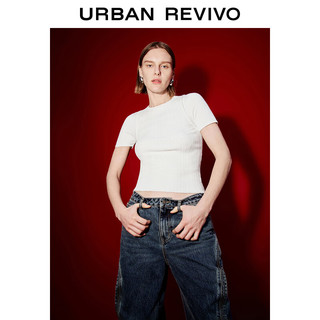 URBAN REVIVO 女装时尚魅力修身显瘦短袖针织衫 UWJ940027 象牙白 XS