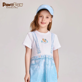 PawinPaw卡通小熊童装24年夏季新款女童纯棉背带印染连衣裙休闲 Blue蓝色/50 140