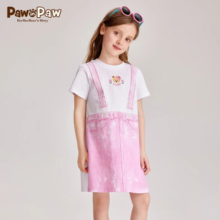 PawinPaw卡通小熊童装24年夏季女童纯棉背带印染连衣裙休闲 粉红色/25 120
