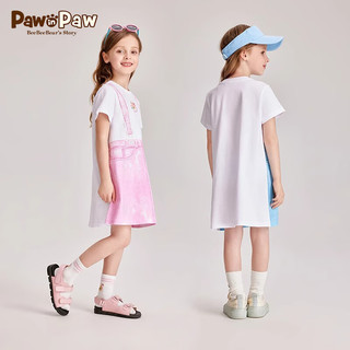 PawinPaw卡通小熊童装24年夏季女童纯棉背带印染连衣裙休闲 粉红色/25 140