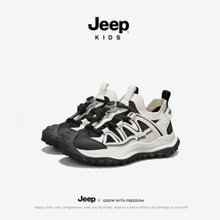 Jeep童鞋女童2024夏季一脚蹬软底儿童运动鞋男童轻便跑步鞋子 黑米 36码 鞋内长约22.8cm