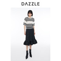 DAZZLE地素 毛针织衫2024夏季女装复古小鸟条纹拼接短袖上衣 黑色 M