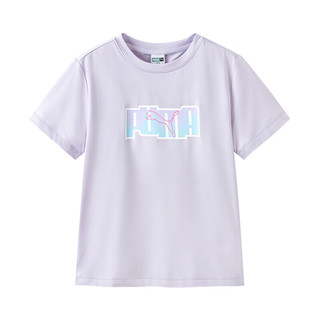 彪马（PUMA）儿童男女童夏季短袖T恤休闲圆领印花吸湿速干柔软舒适上衣 粉紫70001 120cm