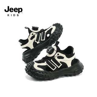 Jeep吉普儿童旋钮扣运动凉鞋2024夏季潮流时尚跑鞋男女童老爹鞋 米黑 37码 鞋内长约23.8cm