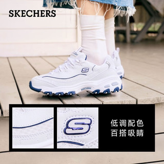 斯凯奇（Skechers）女鞋小白熊女士休闲鞋子厚底增高百搭运动软底老爹鞋女99999863 白色/海军蓝色/WNV 39.5