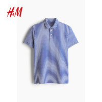 H&M 男装通勤休闲修身Polo衫0956343 蓝色/白色条纹 180/116