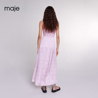 Maje2024春夏女装法式印花开叉吊带挂脖连衣裙长裙MFPRO03640 紫色白色 T34