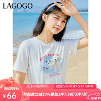 lagogo拉谷谷减龄印花白色T恤女夏圆领内搭上衣正肩休闲短袖 本白色（V1） 160/M/38