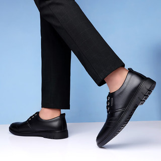 北欧图（BEIOUTU）皮鞋男士英伦商务休闲鞋系带圆头舒适正装男鞋子 7118  黑色 41