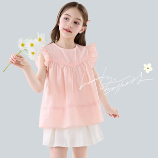 迪士尼女童衬衫夏装儿童白衬衣纯棉大童短袖上衣童装 X84215粉色 150cm  150/适合145-155cm