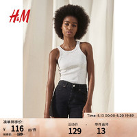 H&M女装裤子2024夏季紧身版休闲复古时尚高腰牛仔短裤1220489 黑色/水洗 160/72