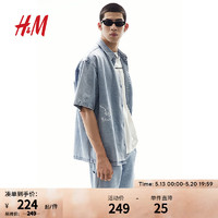 H&M【瑞克和莫蒂】男装衬衫2024夏季新款休闲短袖牛仔衬衣1223015