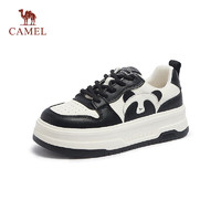 CAMEL 骆驼 板鞋女时尚配色熊猫拼接厚底系带休闲鞋 L24S208605 黑/米 38