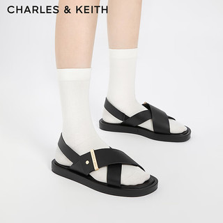 CHARLES&KEITH24春季休闲交叉带外穿平底凉鞋女CK1-70360153 Black黑色 39