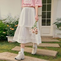 LEDIN 乐町 韩系姐姐蛋糕长裙24年春季新款仙气飘飘半身裙白色半身长裙