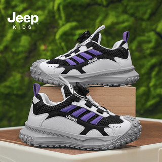 Jeep童鞋透气软底低帮女童跑步鞋子2024春季一脚蹬儿童运动鞋 黑白 32码 鞋内长约20.5cm