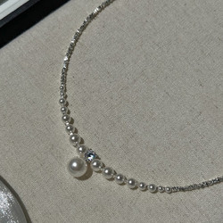 鉆碎銀子珍珠項鏈女設計感鎖骨鏈輕奢小眾頸鏈 AL -021 閃鉆珍珠碎銀項鏈