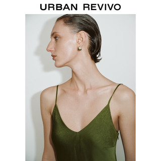 URBAN REVIVO 女士都市魅力肌理感V领吊带连衣裙 UWG740093 橄榄绿 S