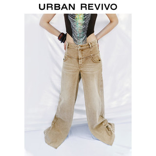 UR【UR设计师系列】2024夏季女装美式牛仔长裤UWA840013 深咖棕 25
