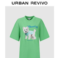 URBAN REVIVO 女士时尚休闲萌宠印花棉质短袖T恤 UWU440082 浅薄绿 XL