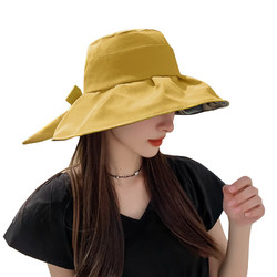 2024韩版帽子女纯色百搭黑胶防晒帽夏季旅游折叠大沿遮阳帽