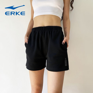 鸿星尔克（ERKE） 女运动裤季柔软透气吸湿排汗针织短裤女百搭休闲裤子 正黑/正黑8320 XL